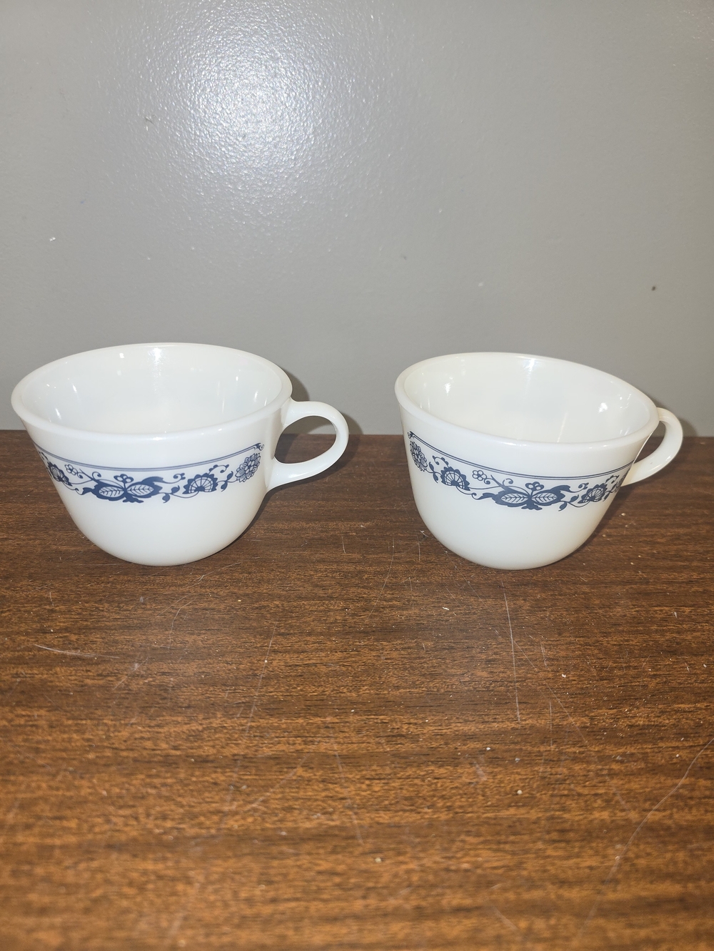 Pyrex Old Town Blue Onion Coffee or Tea Mug - Set of 2 Milk Glass Cups